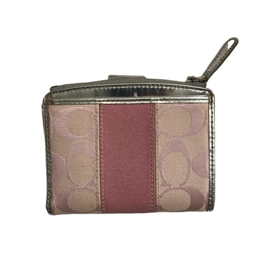 Coach vintage y2k pink and silver signature c strapped wallet